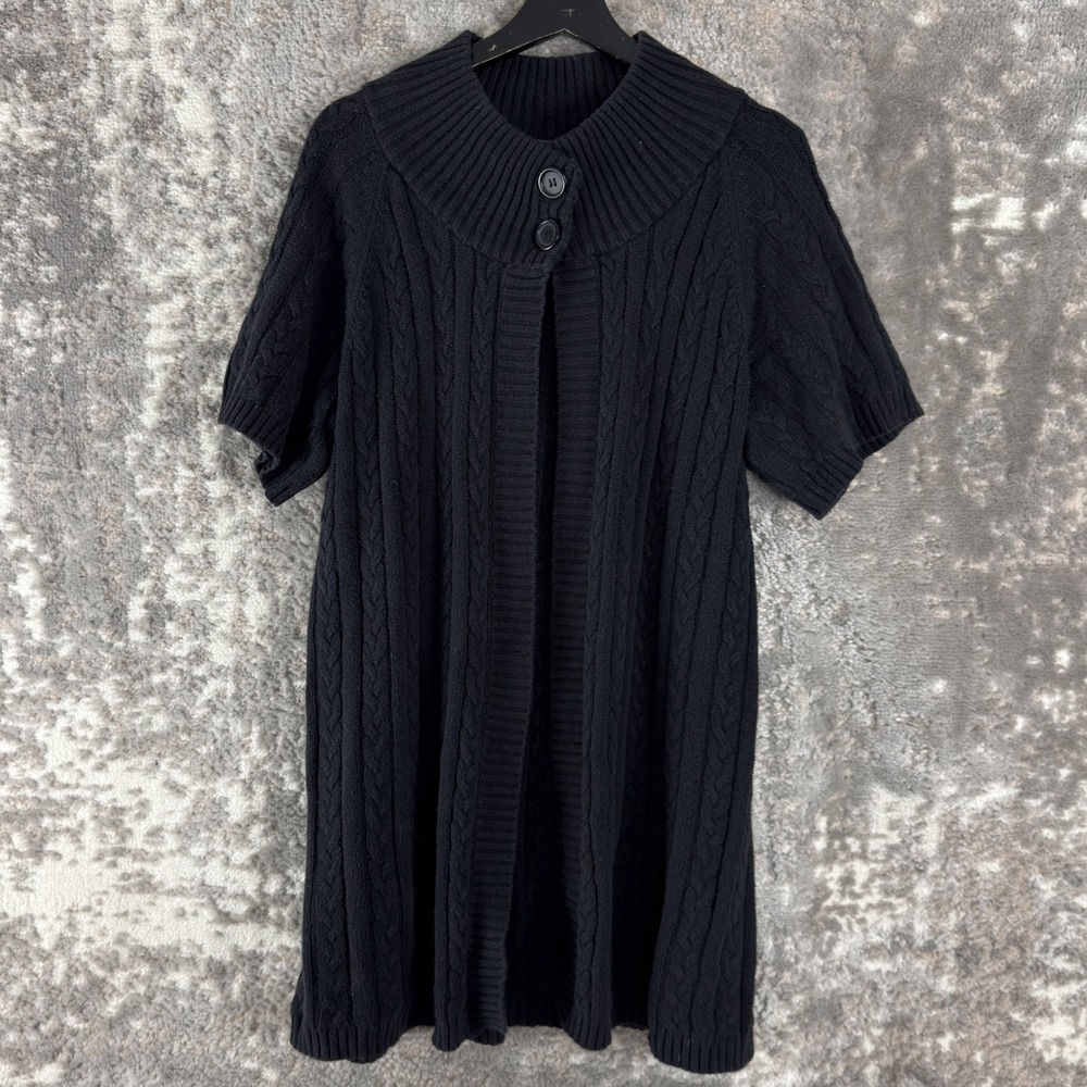 Lane Bryant Size 14/16W Cable Knit Cardigan Sweater Black Short Sleeve Button